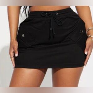 Black Mini Skirt with Drawstring